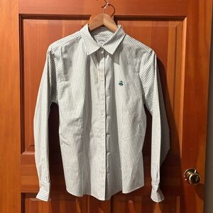 Brooks Brothers 1818 “non-iron fitted” sz 14 cotton shirt /green white stripe